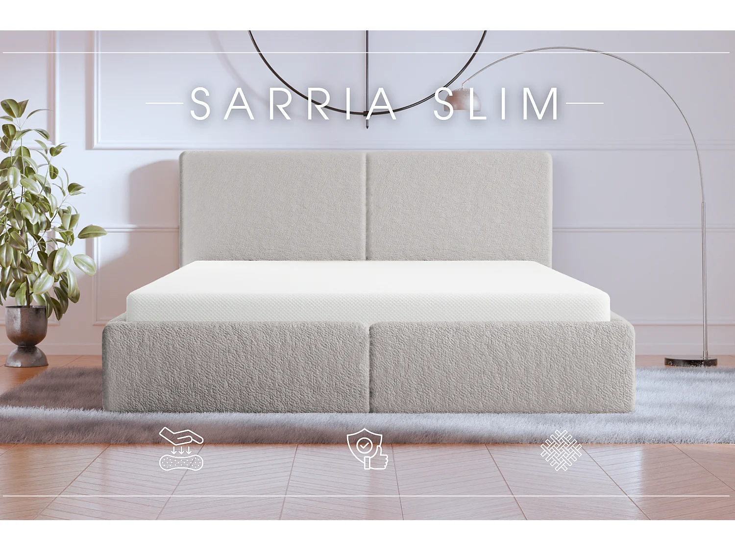 POLSTERBETT mit Bettkasten Matratze Sarria Slim Hellgrau (Anthology 15) 180x200 cm