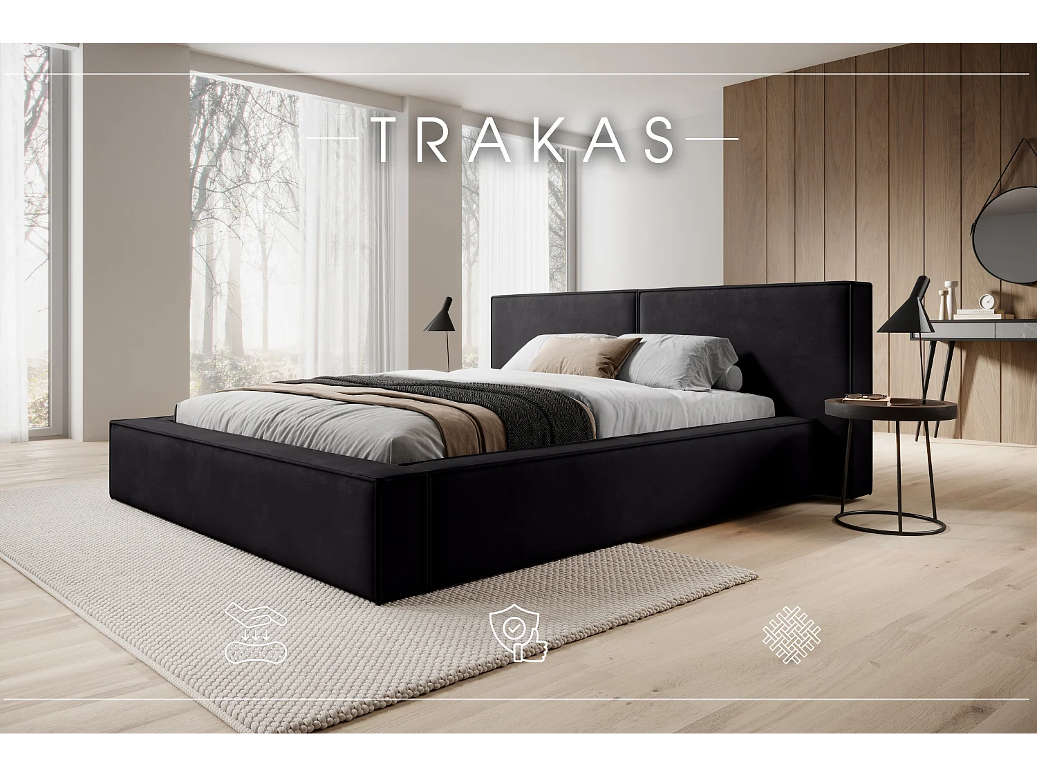 POLSTERBETT mit Bettkasten Matratze Trakas 200x200 cm, Anthrazit