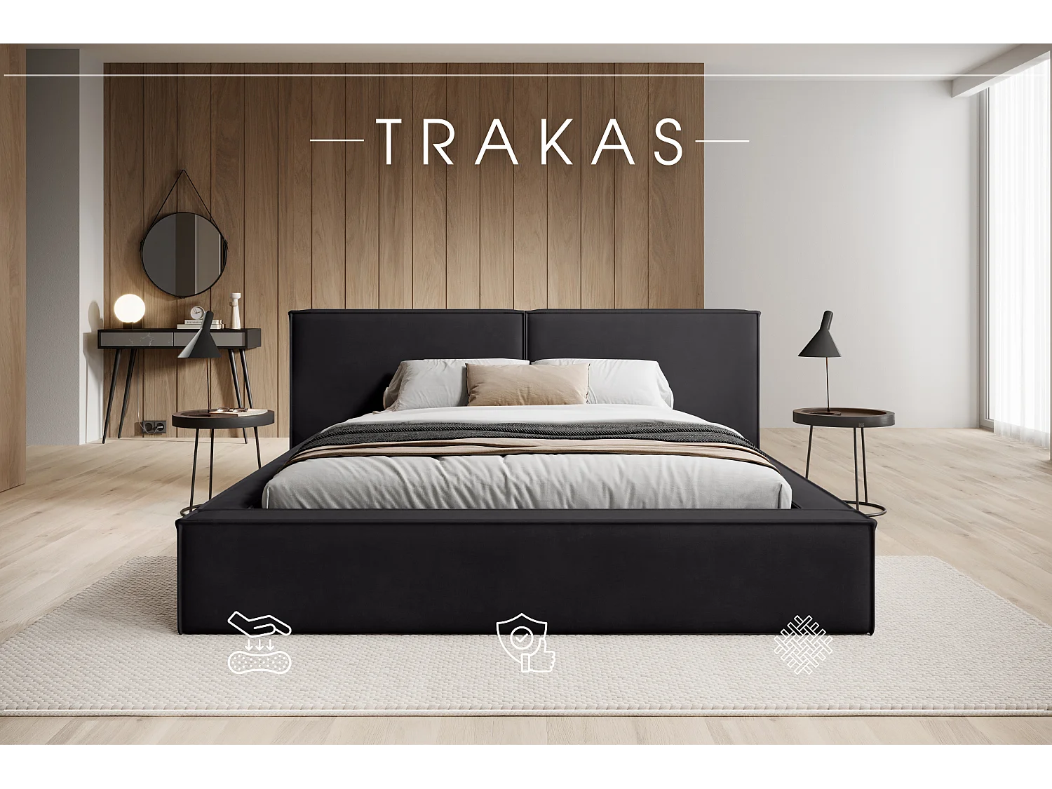 POLSTERBETT mit Bettkasten Matratze Trakas 200x200 cm, Anthrazit