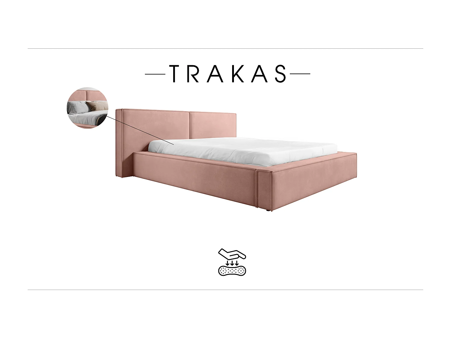 LIT CAPITONNÉ avec coffre de lit et matelas Trakas 160x200 cm, rose