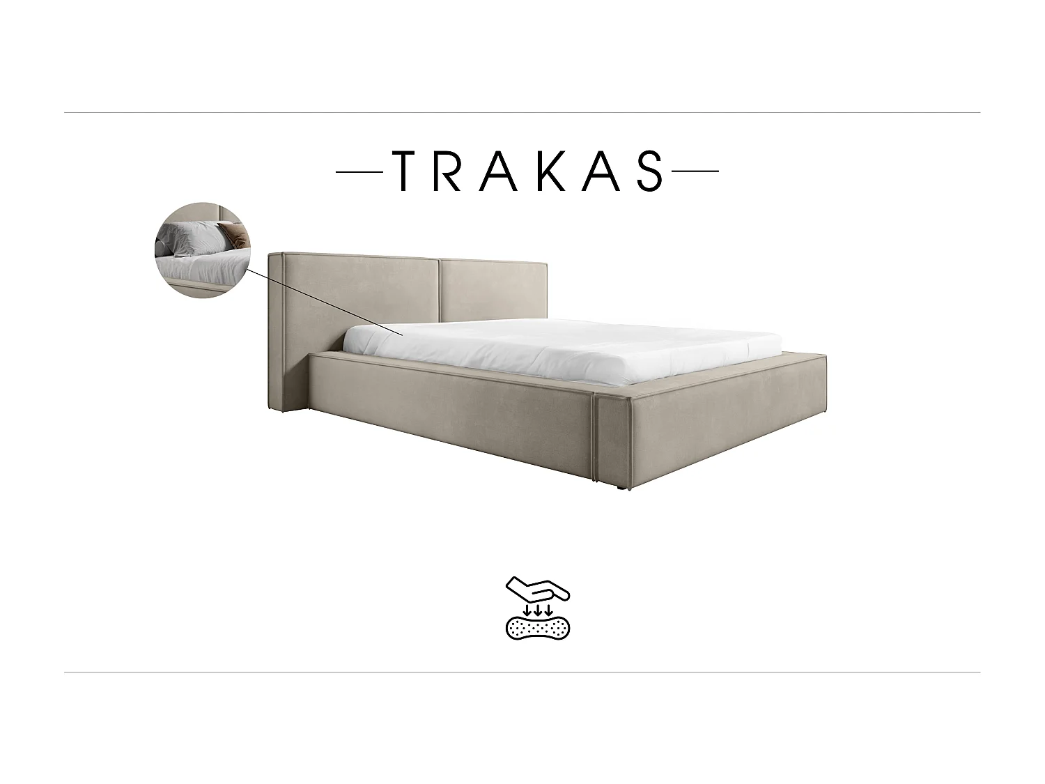 LIT CAPITONNÉ avec coffre de lit et matelas Trakas 120x200 cm, beige clair