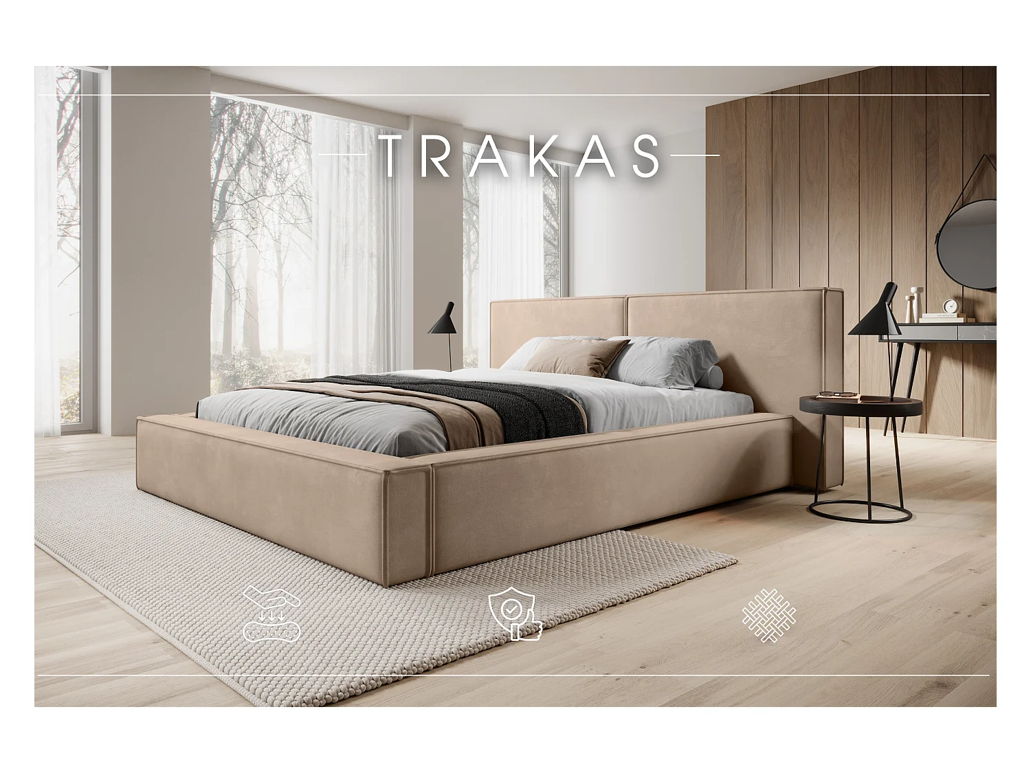 LIT CAPITONNÉ avec coffre de lit et matelas Trakas 180x200 cm, truffe