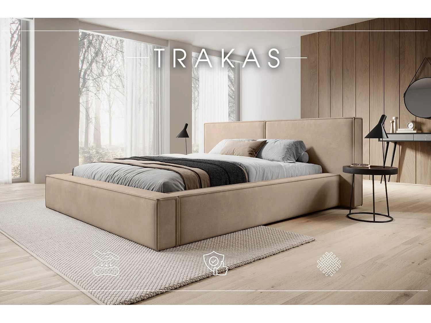 POLSTERBETT mit Bettkasten Matratze Trakas 180x200 cm, Trüffel