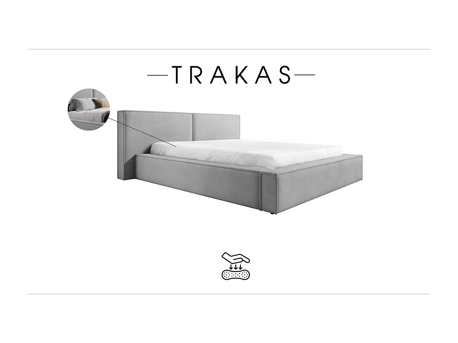 LIT CAPITONNÉ avec coffre de lit et matelas Trakas 120x200 cm, gris clair