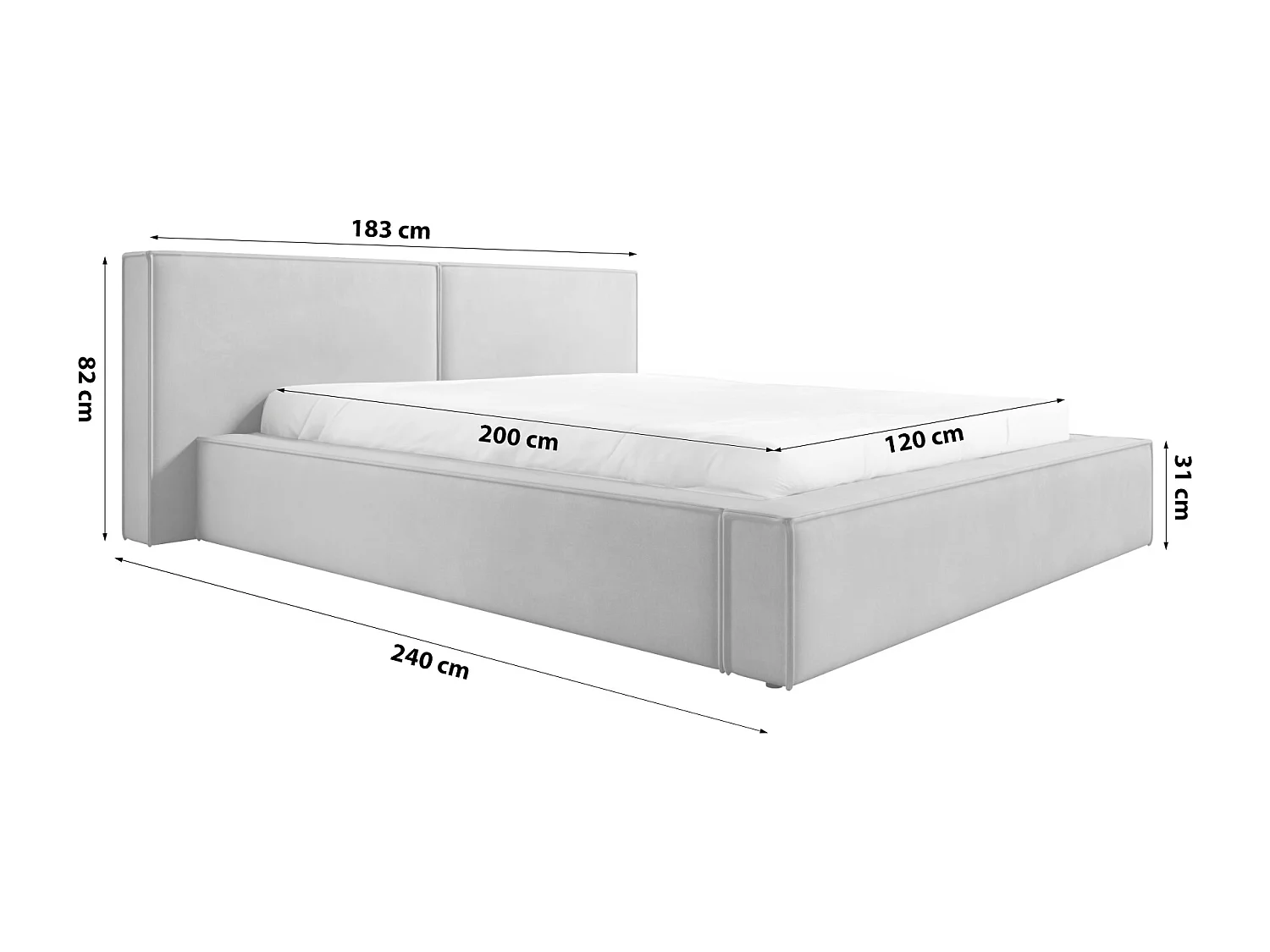 LIT CAPITONNÉ avec coffre de lit et matelas Trakas 120x200 cm, gris clair