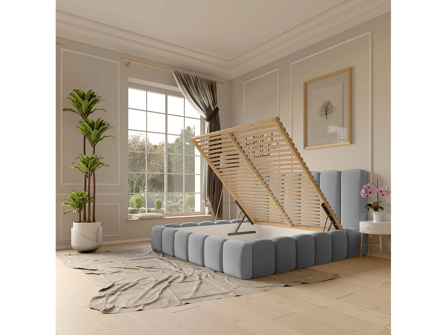 LIT CAPITONNÉ avec matelas Svenstorp Gris clair 160x200 cm