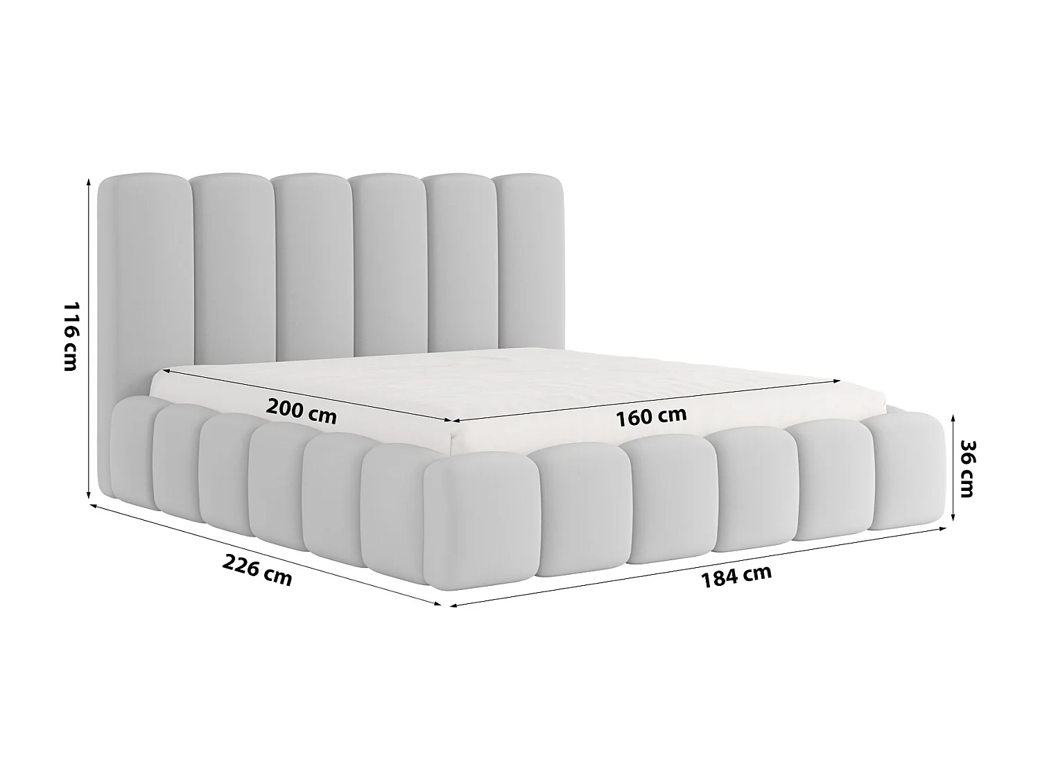 LIT CAPITONNÉ avec matelas Svenstorp Gris clair 160x200 cm