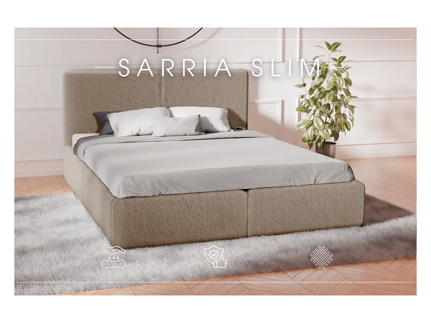 LIT TAPISSÉ avec coffre de rangement Matelas Sarria Slim Marron (Anthology 04) 160x200 cm