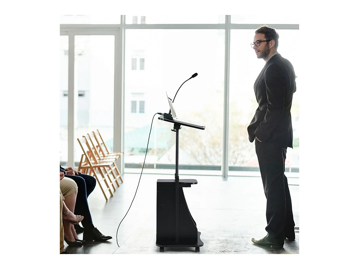 Bureau Mobile Assis-Debout, Bureau Informatique Hauteur Réglable, Ergonomique, Poste de Travail Informatique pour Maison et Bureau, Noir