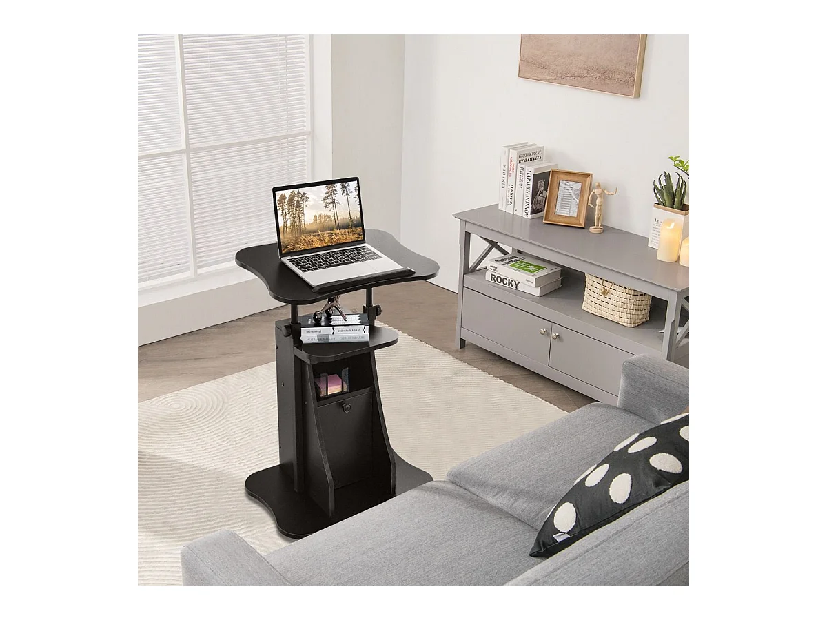 Bureau Mobile Assis-Debout, Bureau Informatique Hauteur Réglable, Ergonomique, Poste de Travail Informatique pour Maison et Bureau, Noir