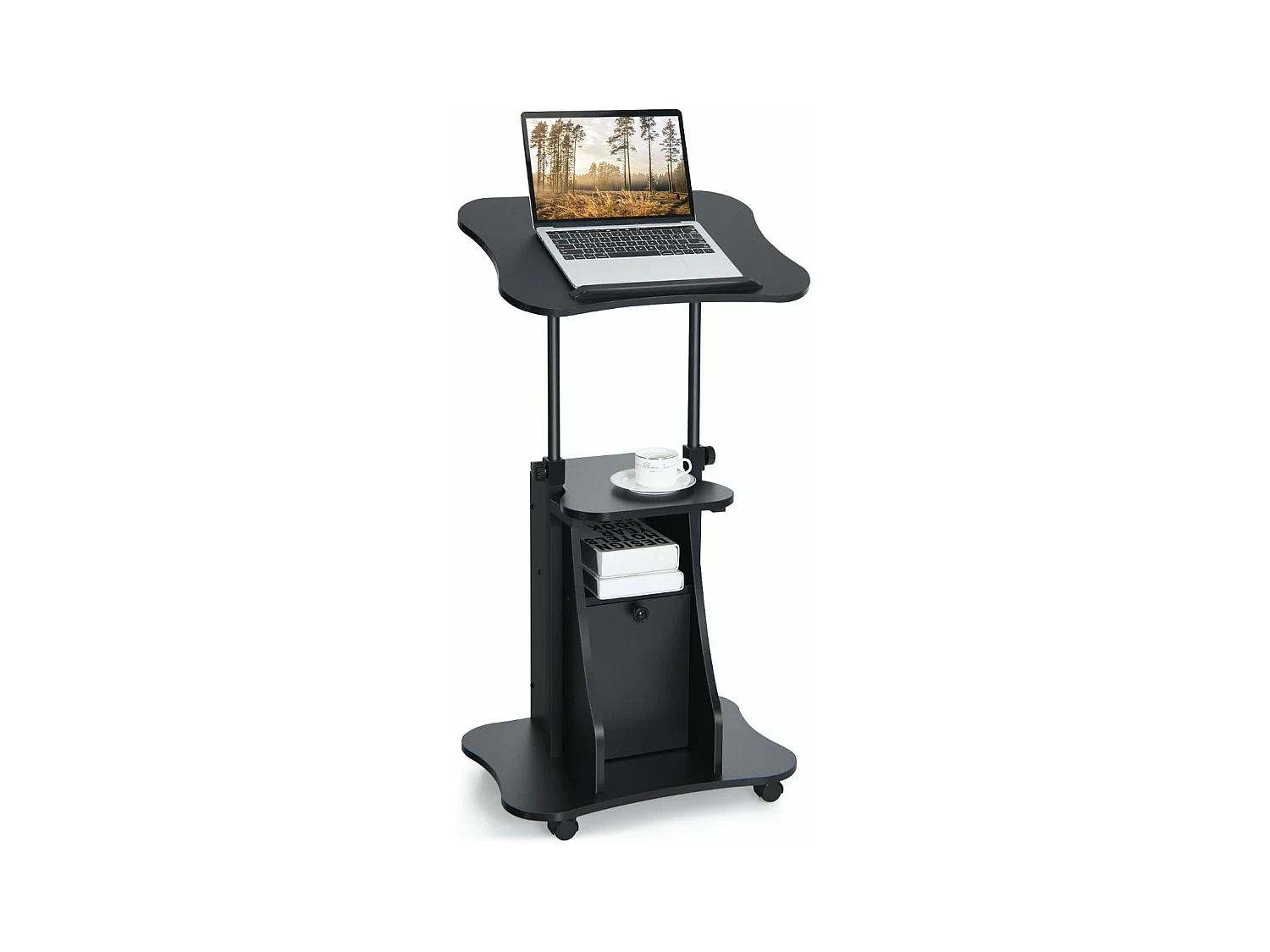Bureau Mobile Assis-Debout, Bureau Informatique Hauteur Réglable, Ergonomique, Poste de Travail Informatique pour Maison et Bureau, Noir