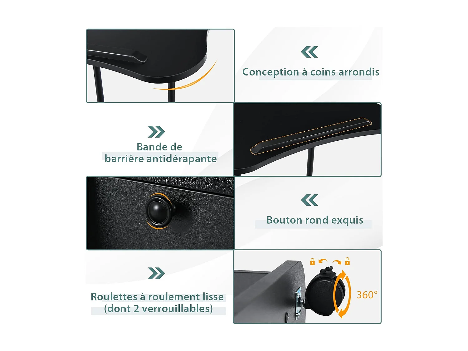 Bureau Assis-Debout Mobile, Bureau Informatique Hauteur Réglable, Ergonomique, Poste de Travail Informatique pour Maison et Bureau, Noir