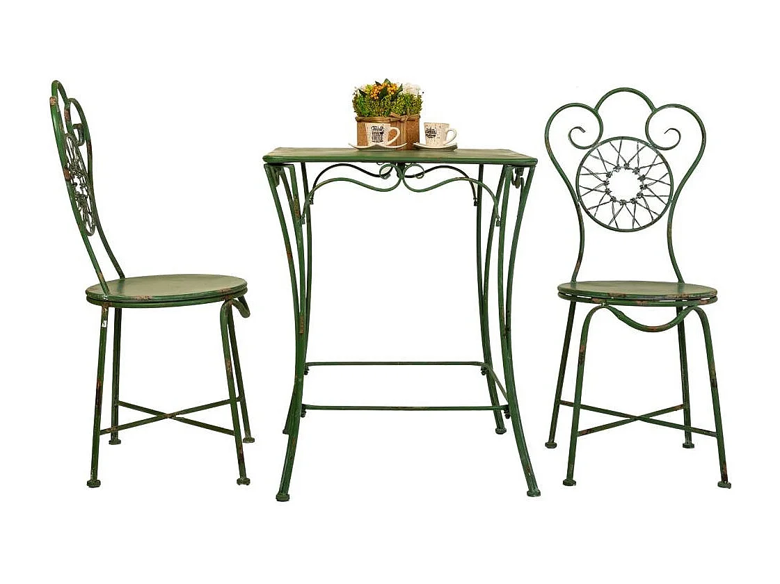 Conjunto de mesa+cadeiras em ferro forjado: (2)42x47x92h-61x61x75,5h