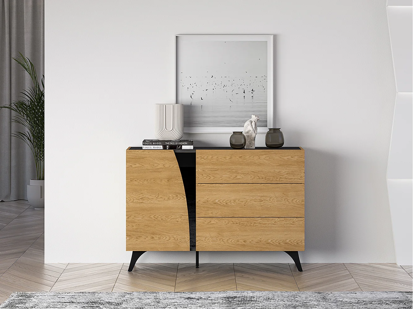 KOMBIKOMMODE Toscania Eiche / Schwarz 120 / 40 / 82cm
