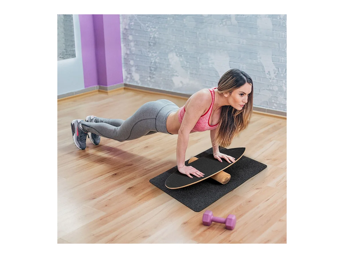 Houten Balance Board met Roller en Antislip Mat Draagvermogen 227KG, Balance Board voor Skateboard Hockey Snowboard Surf Training (Zwart)