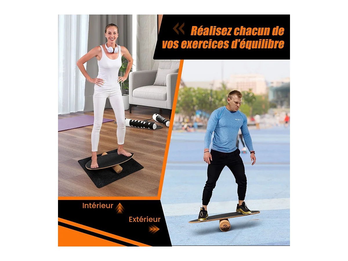 Houten Balance Board met Roller en Antislip Mat Draagvermogen 227KG, Balance Board voor Skateboard Hockey Snowboard Surf Training (Zwart)