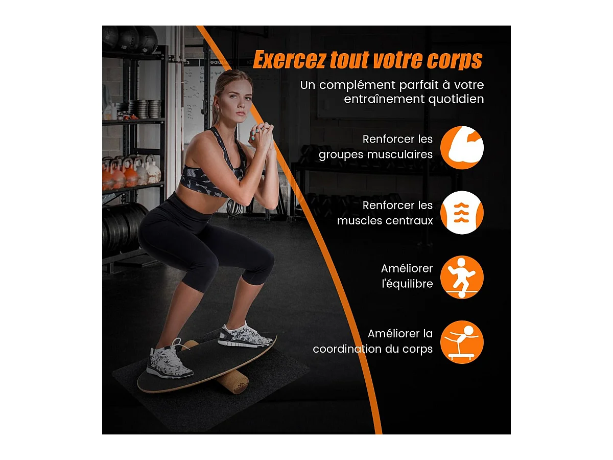 Houten Balance Board met Roller en Antislip Mat Draagvermogen 227KG, Balance Board voor Skateboard Hockey Snowboard Surf Training (Zwart)