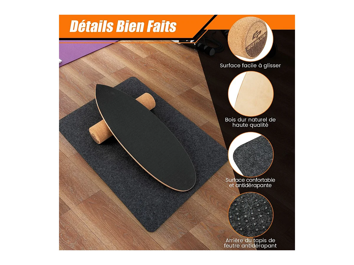 Houten Balance Board met Roller en Antislip Mat Draagvermogen 227KG, Balance Board voor Skateboard Hockey Snowboard Surf Training (Zwart)