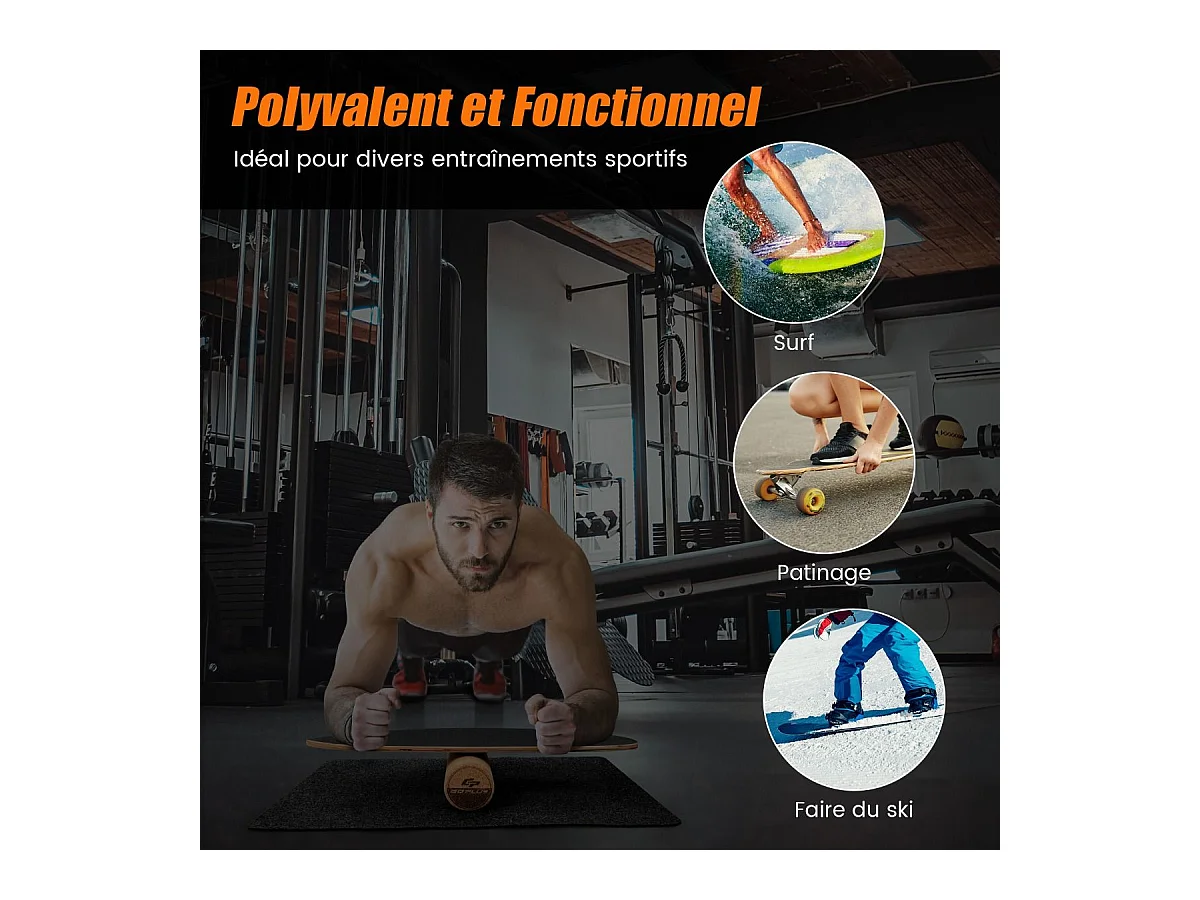 Houten Balance Board met Roller en Antislip Mat Draagvermogen 227KG, Balance Board voor Skateboard Hockey Snowboard Surf Training (Zwart)