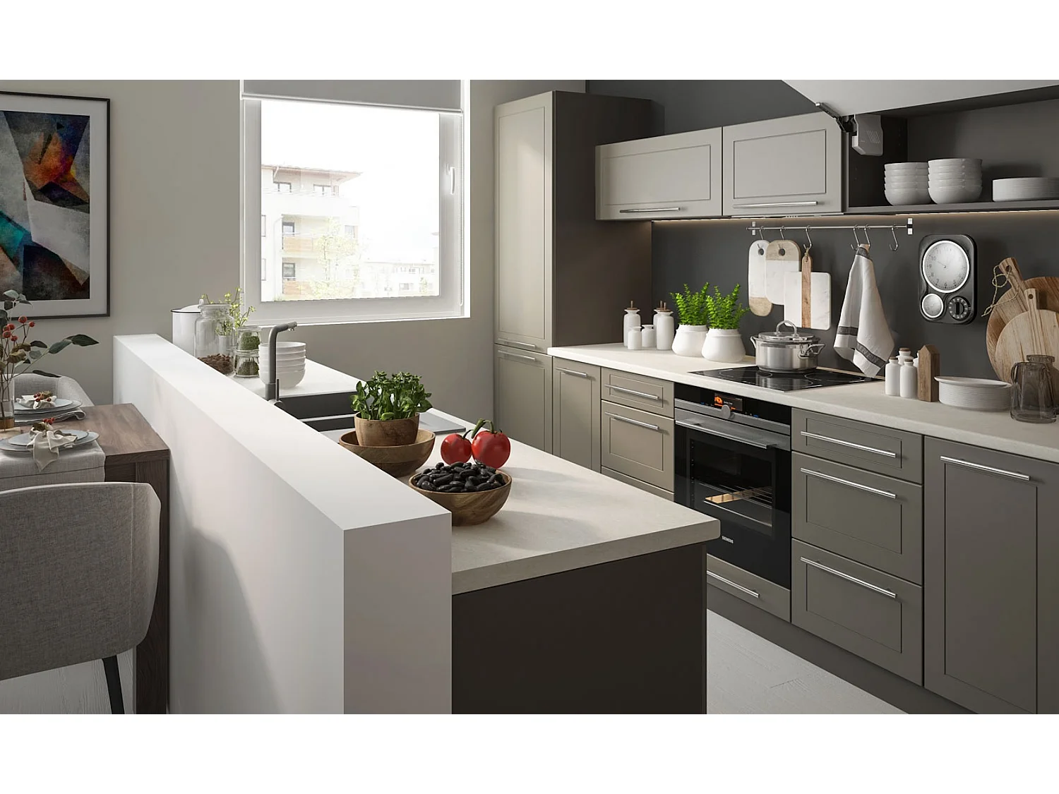 KÜCHENLEERBLOCK Kvantum lava / dust grey 300 / 60 / 207cm 9-teilig