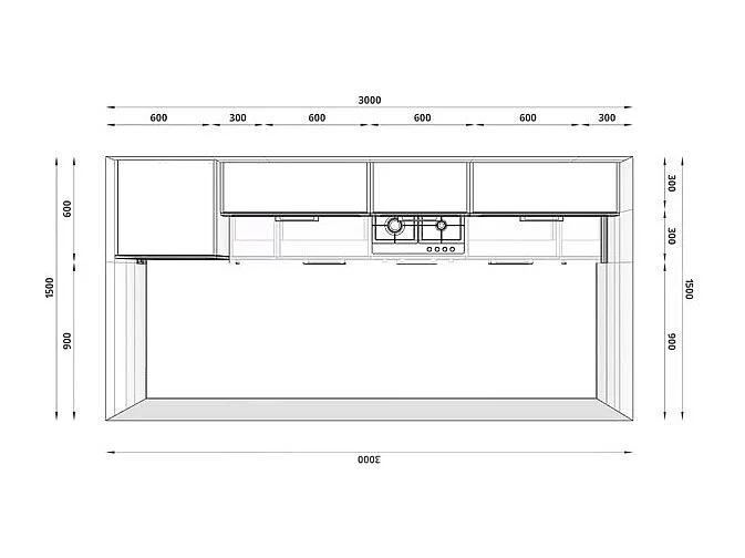 KÜCHENLEERBLOCK Kvantum lava / dust grey 300 / 60 / 207cm 9-teilig