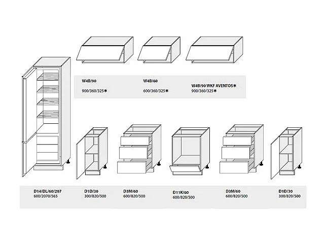 KÜCHENLEERBLOCK Kvantum lava / dust grey 300 / 60 / 207cm 9-teilig