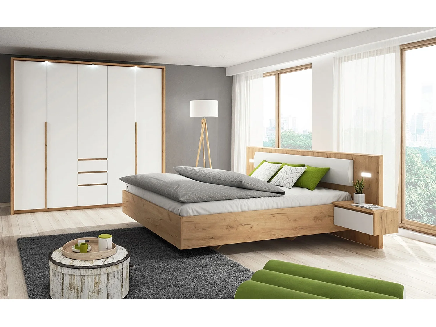 SCHLAFZIMMER-SET Xelo wildeiche gold / weiß 481 / 208 / 213,5 cm 2-teilig