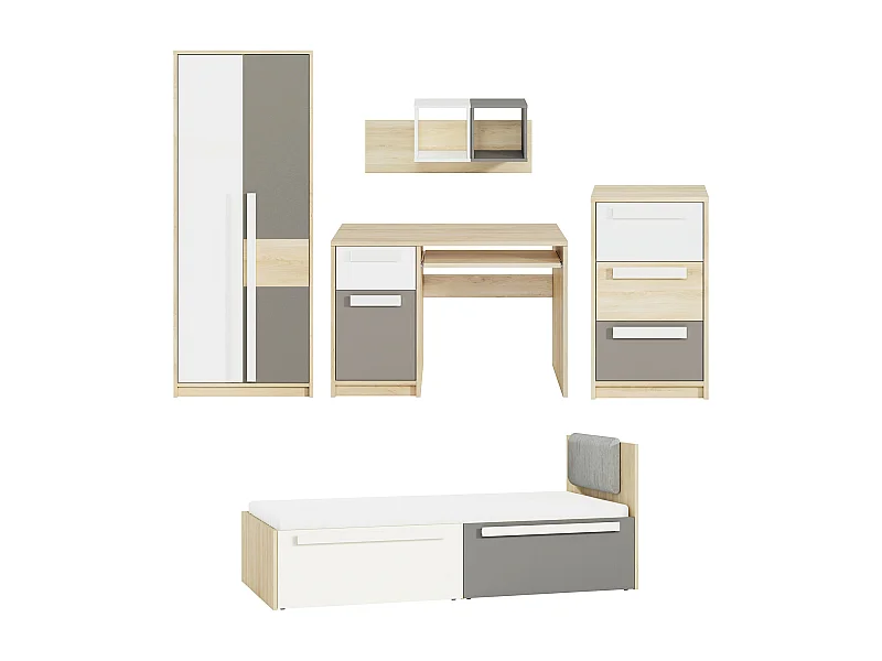 KINDERZIMMER-SET Drop 5-teilig Fjord Buche / Weiß / Grau 443 / 205 / 199cm