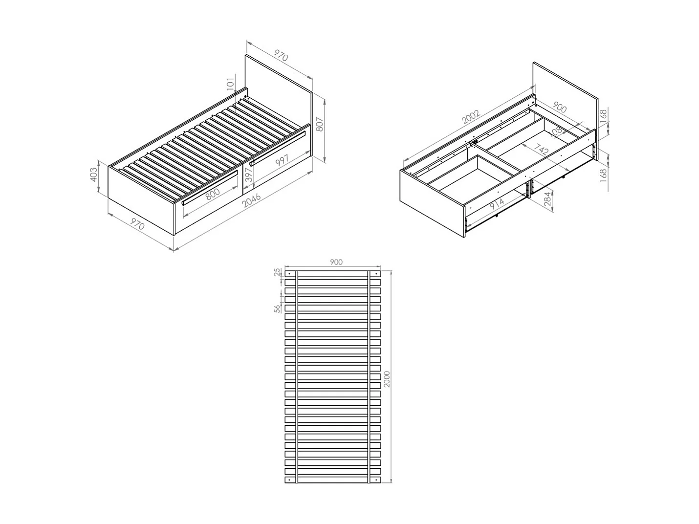KINDERZIMMER-SET Drop 5-teilig Fjord Buche / Weiß / Grau 443 / 205 / 199cm