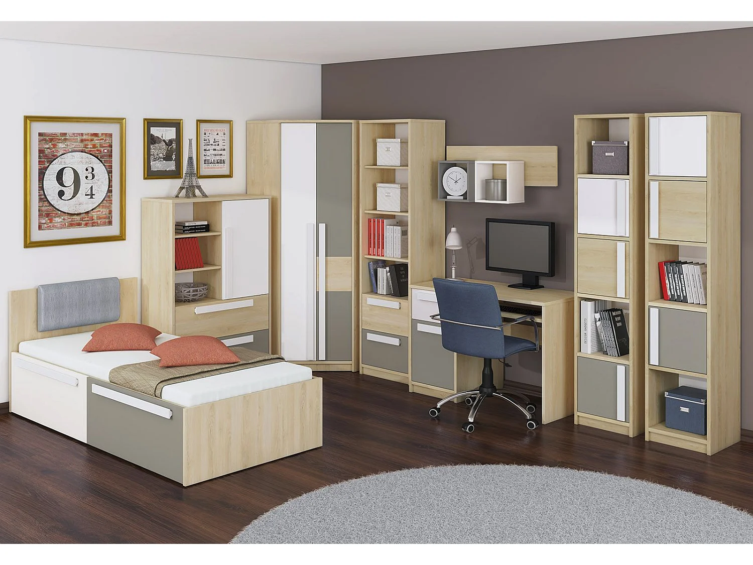 KINDERZIMMER-SET Drop Fjord Buche / Weiß / Grau 621 / 205 / 199cm