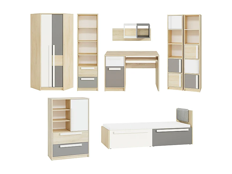 KINDERZIMMER-SET Drop Fjord Buche / Weiß / Grau 621 / 205 / 199cm