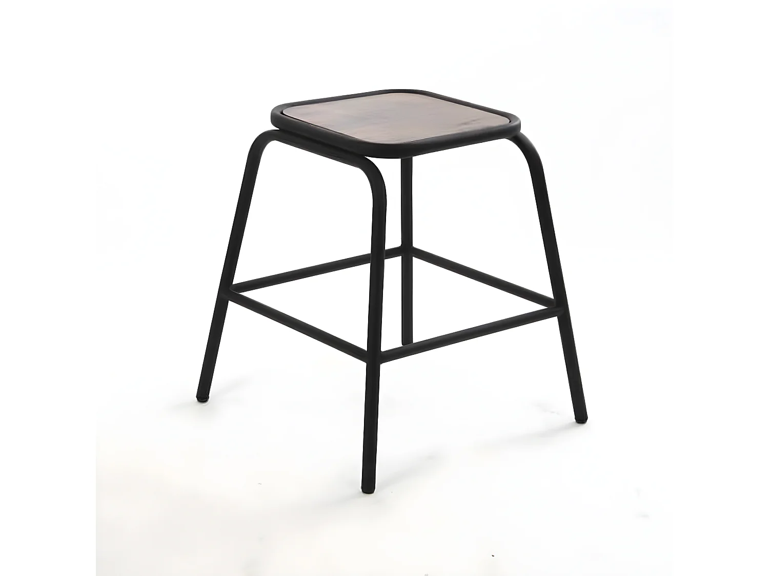 Tabouret noir plateau en bois d'acacia, structure en métal, 42 x 42 x 46 cm