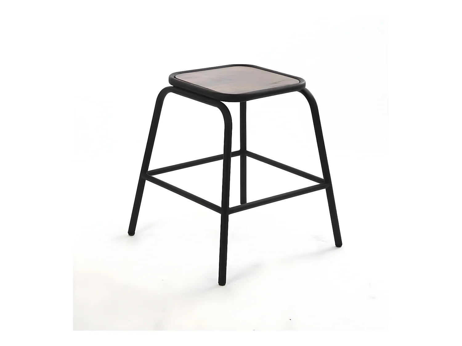 Tabouret noir plateau en bois d'acacia, structure en métal, 42 x 42 x 46 cm