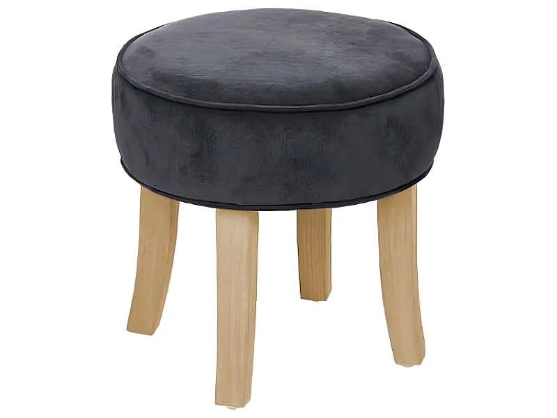 Tabouret rond en pin et polyester coloris gris foncé - Dim : L.35 x l.35 x H.35 cm