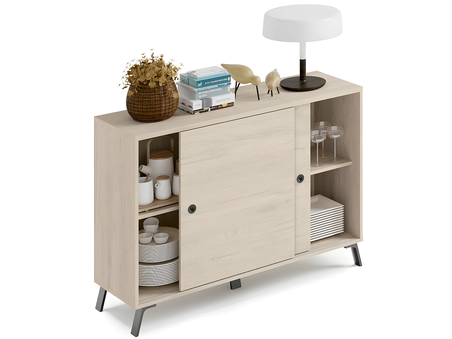 Ensemble de séjour coloris effet bois ( meuble TV + Buffet + Bibliothèque + Table basse)