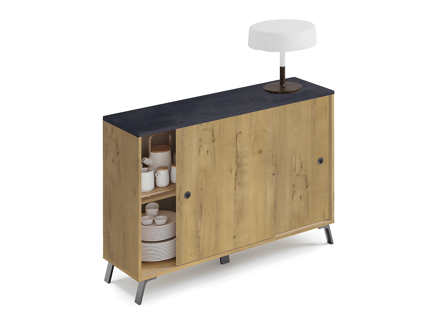 Ensemble de séjour coloris chêne doré ( meuble TV + Buffet + Bibliothèque + Table basse)