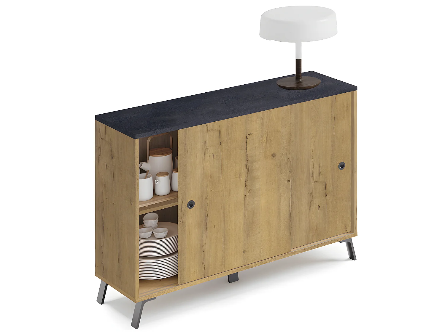 Ensemble de séjour coloris chêne doré ( meuble TV + Buffet + Bibliothèque + Table basse)