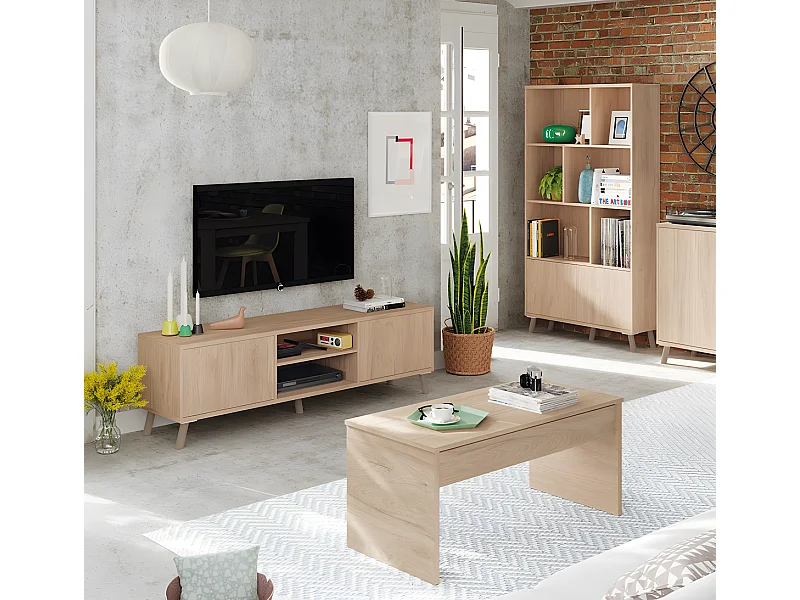 Ensemble de salon coloris effet bois ( meuble TV + bibliothèque + Table basse )