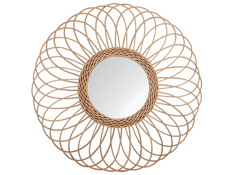 Miroir design en rotin coloris beige - Dim : L.58 x l.2,2 x H.58 cm