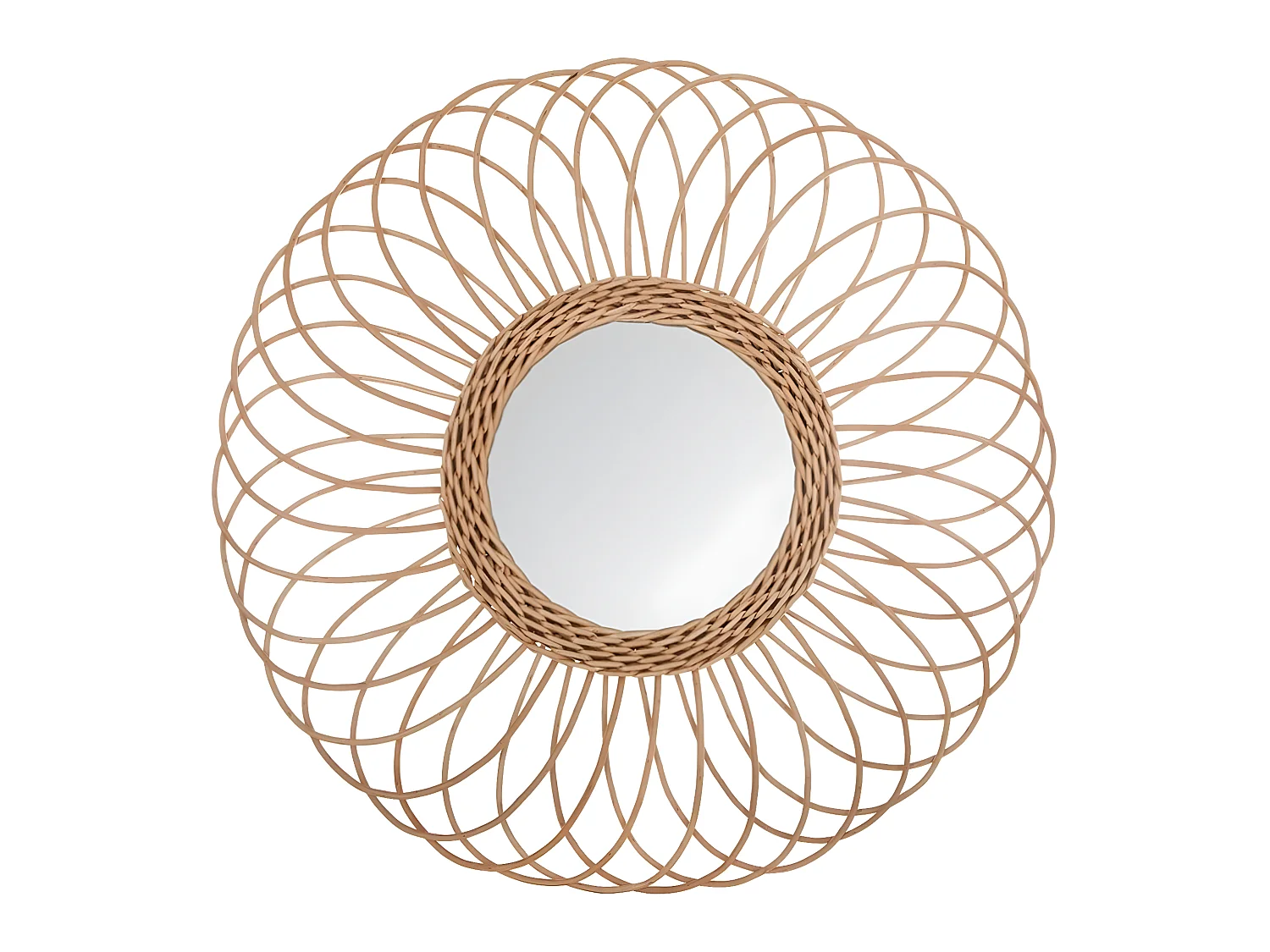Miroir design en rotin coloris beige - Dim : L.58 x l.2,2 x H.58 cm