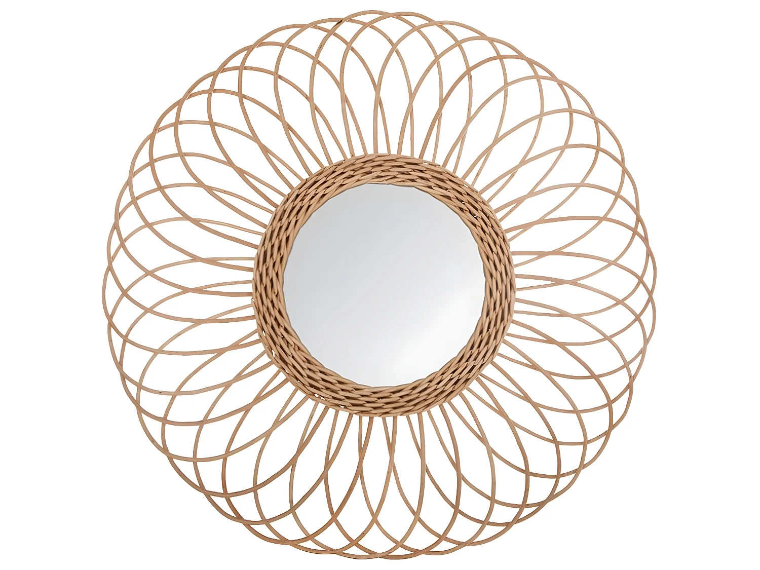 Miroir design en rotin coloris beige - Dim : L.58 x l.2,2 x H.58 cm