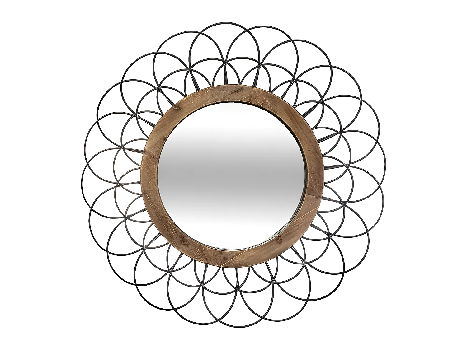 Miroir en métal / bois coloris Noir - D. 90,5 x Ep. 5 cm