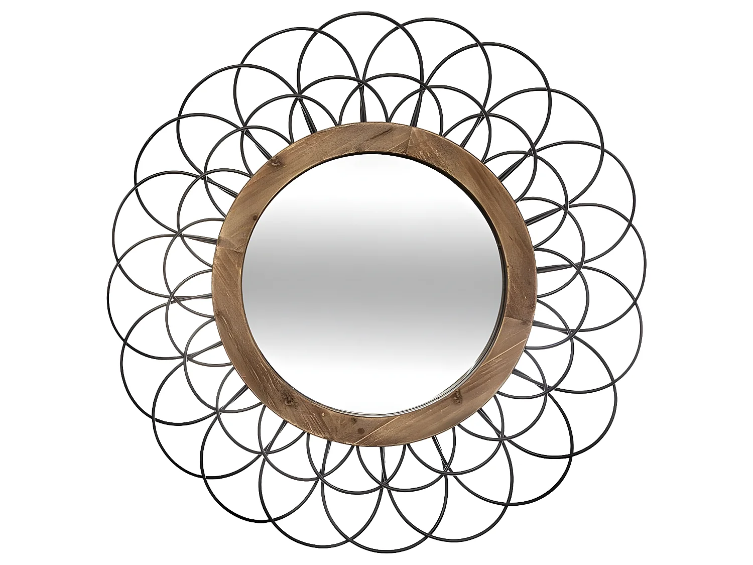 Miroir en métal / bois coloris Noir - D. 90,5 x Ep. 5 cm