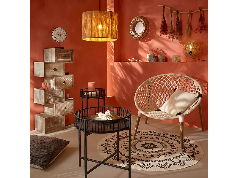 Miroir tressé en plantes séchées coloris beige moyen - Diamètre 45 cm