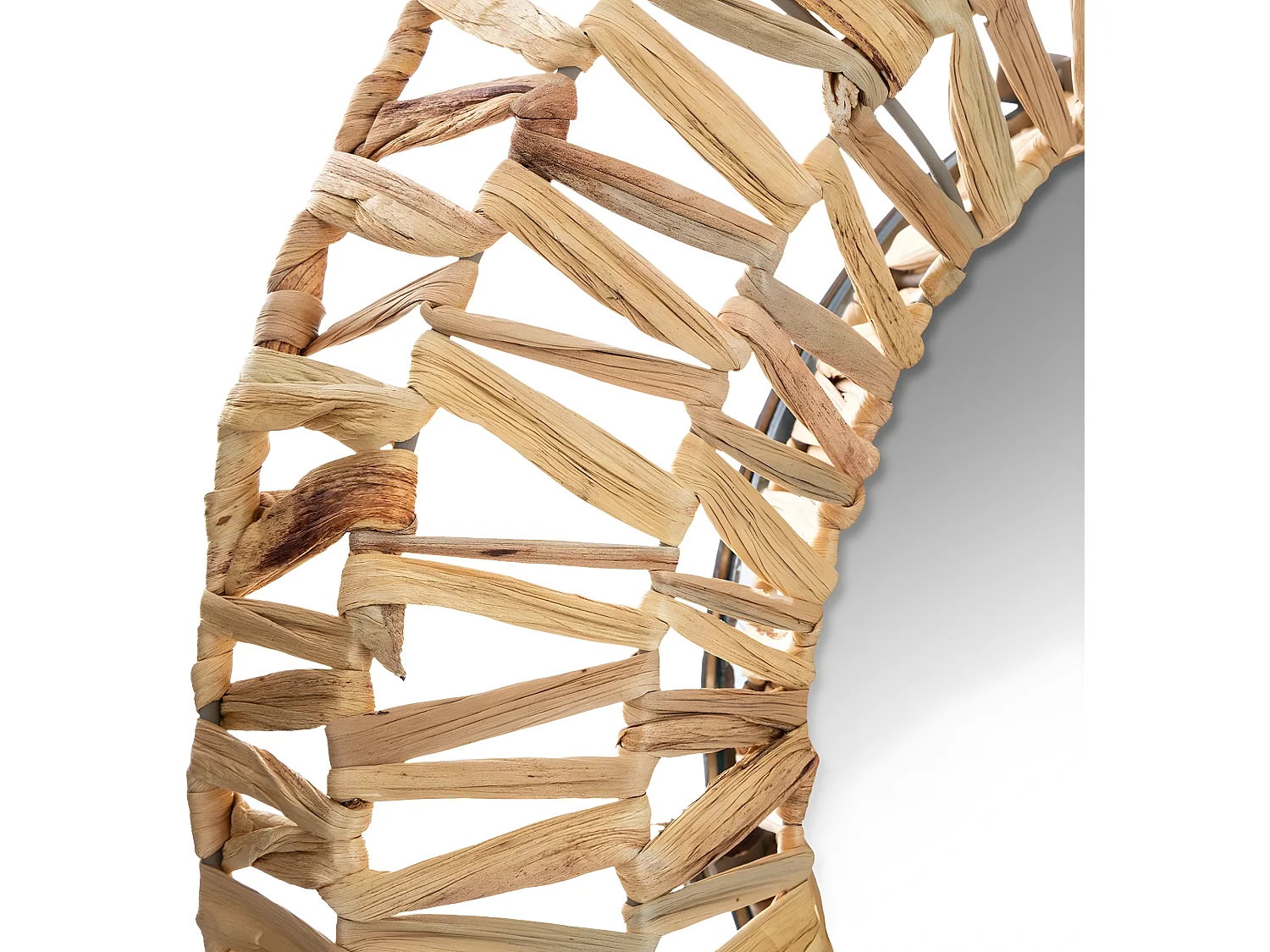 Miroir tressé en plantes séchées coloris beige moyen - Diamètre 45 cm