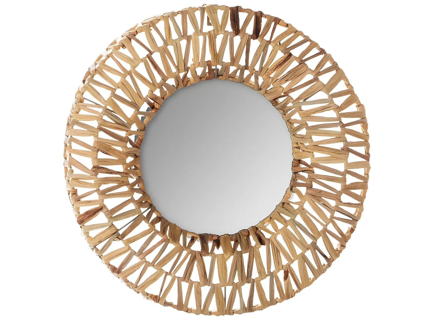 Miroir tressé en plantes séchées coloris beige moyen - Diamètre 45 cm