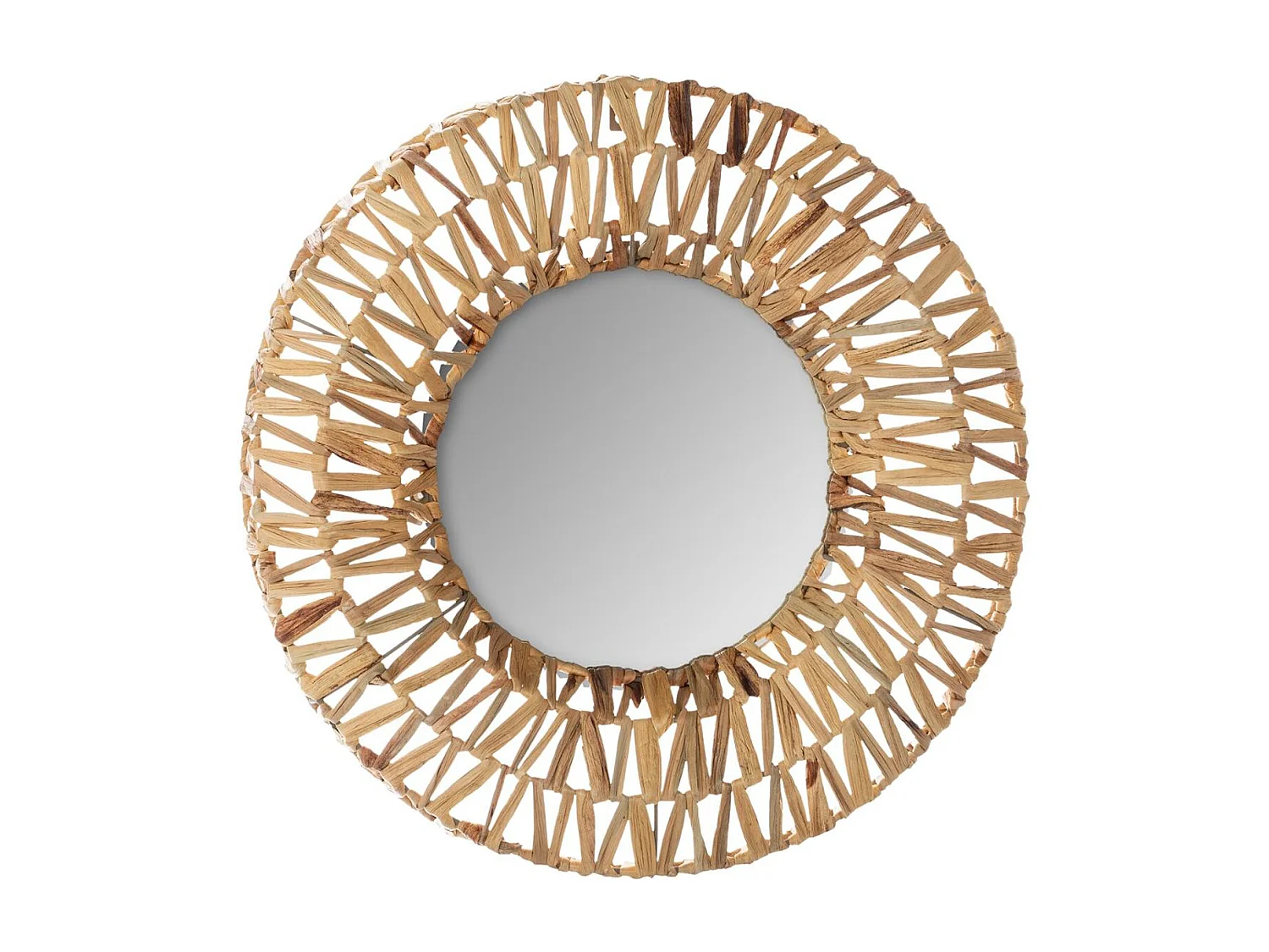 Miroir tressé en plantes séchées coloris beige moyen - Diamètre 45 cm