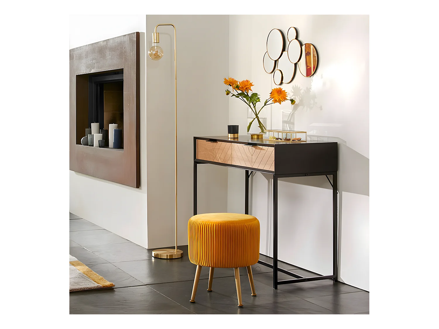 Miroir rond coloris Or en MDF / verre - L. 61 x l. 2 x H. 37 cm