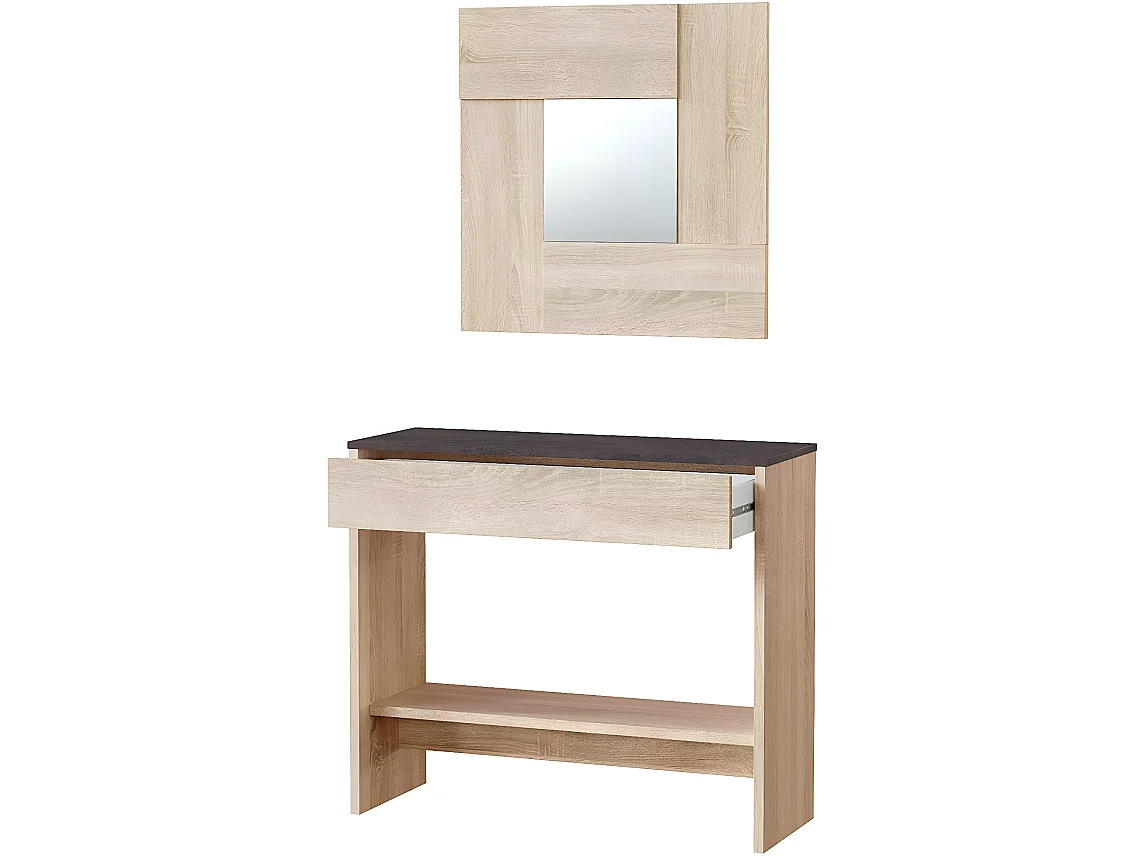 Meuble d'entrée coloris chêne canadien / effet industriel - Hauteur 79 x Longueur 92 x Profondeur 33 cm