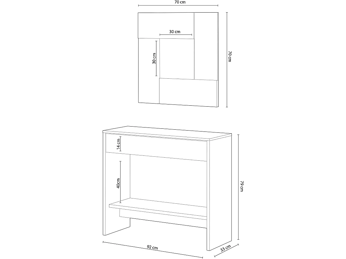 Meuble d'entrée coloris chêne canadien / effet industriel - Hauteur 79 x Longueur 92 x Profondeur 33 cm